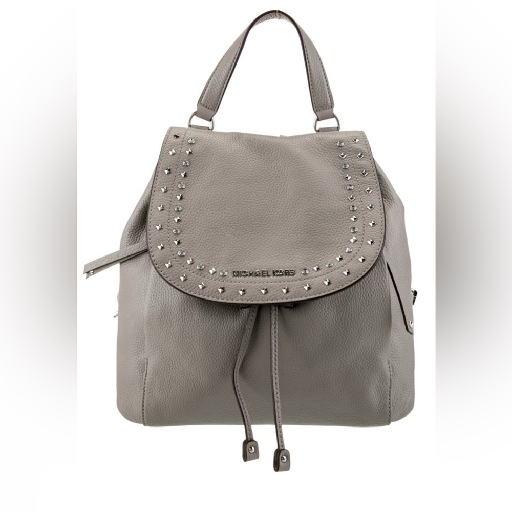 Michael Kors Gray Minimalist Backpack with Studded Flap